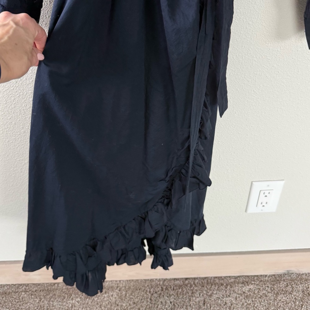 A Shirt Thing Navy Blue Wrap Midi Dress Cotton Casual Boho Minimalist Women M/L - Picture 9 of 15